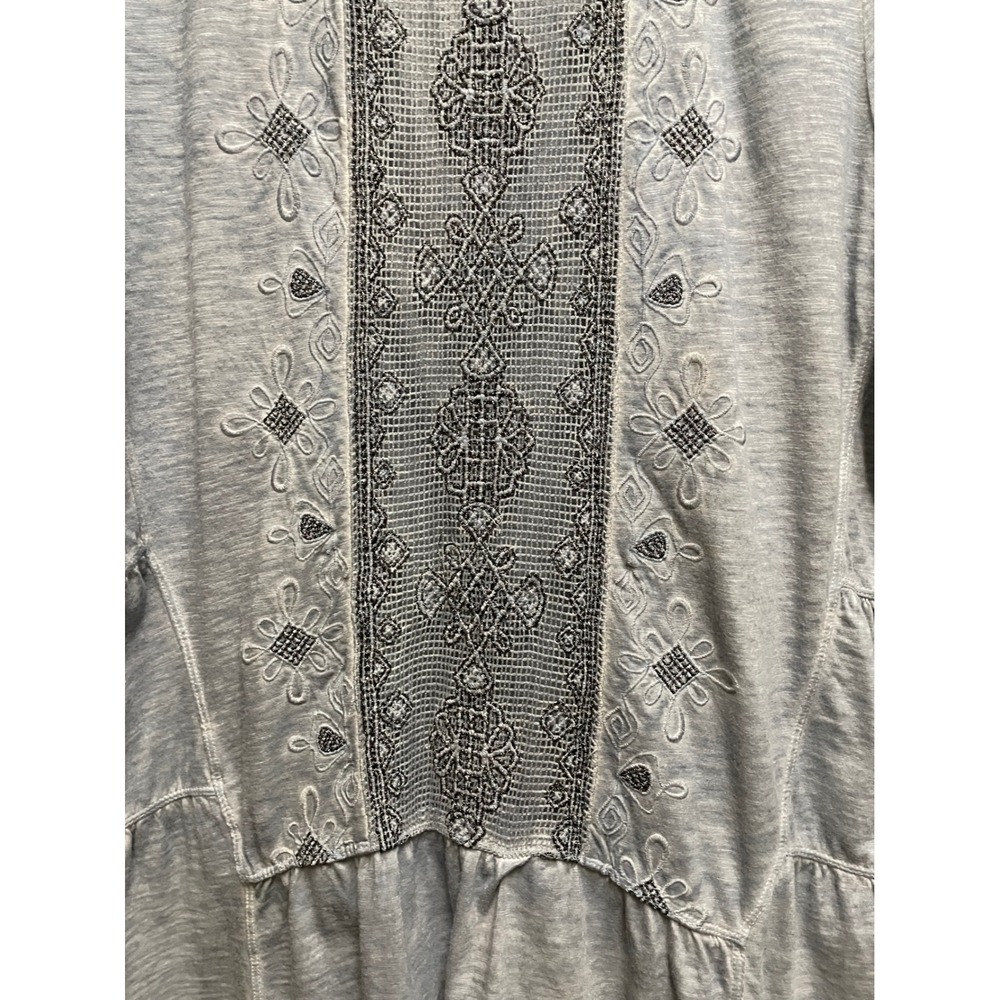 Style & Co Womens XXL Blue Embroidered Crochet Lace Tiered Boho Tunic Top Shirt - Picture 3 of 4
